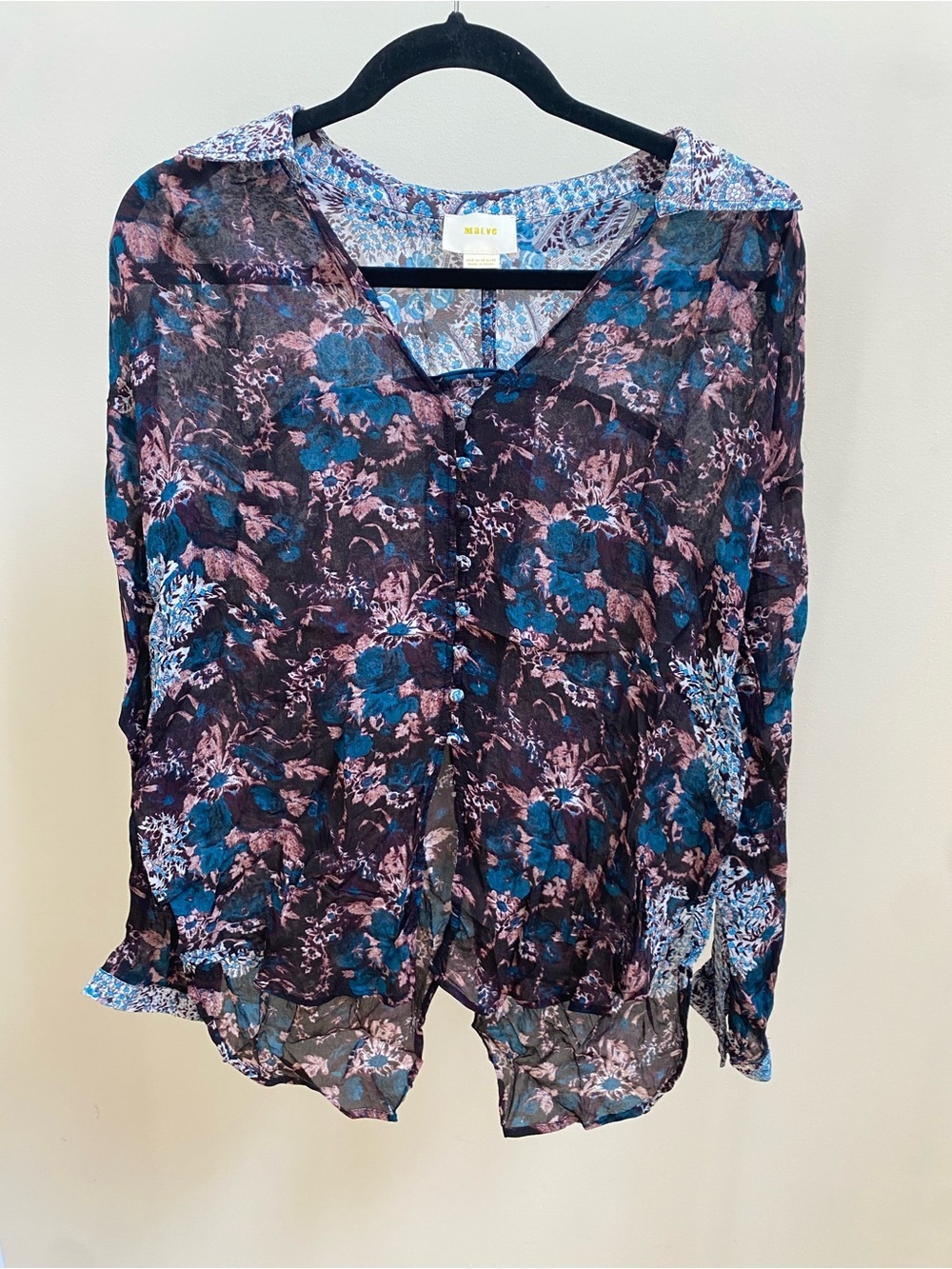 Anthropologie Maeve sheer button-front blouse floral Sz 8